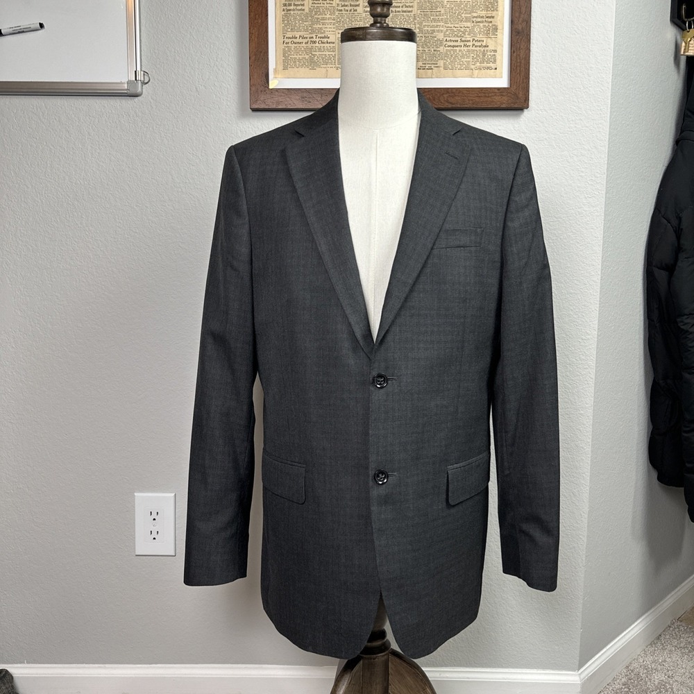 Banana‎ Republic Blazer Men 42L Grey Check Polyester 2 Button Lined Sport Coat